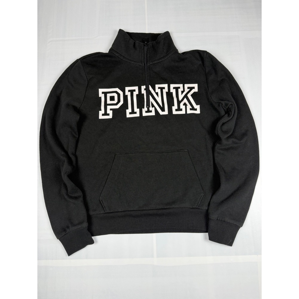 Pink Victorias Secret Quarter Zip Sweatshirt Black White Logo Pullover Medium